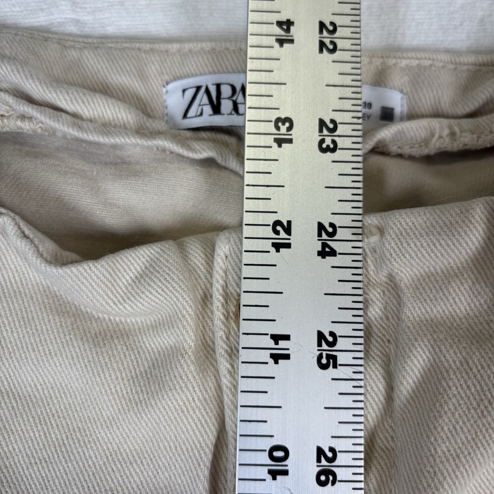 Zara Women's Cropped Wide Leg Beige Denim Pants Size 8 - Picture 6 of 9